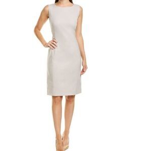 LAFAYETTE 148 Dress Sheath Sleeveless Beige Neutral Wool Knee Length Career 12